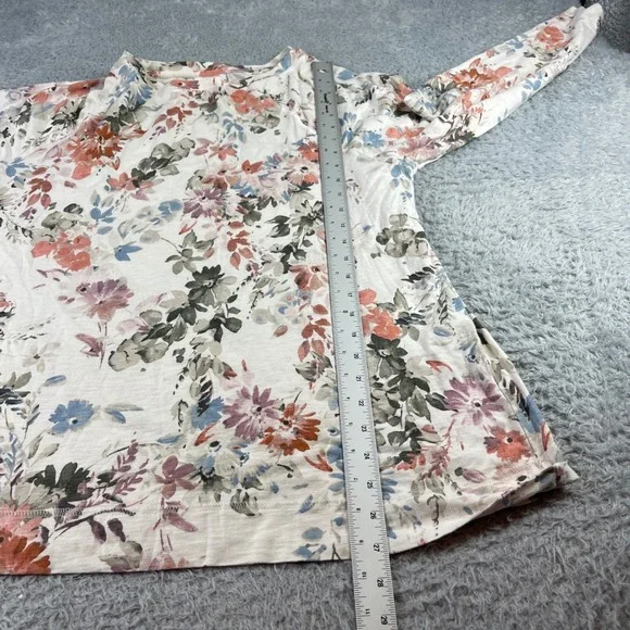 J. Jill Floral Long Sleeve Top Cream Coral Blue Cotton Blend Size L - Picture 6 of 9